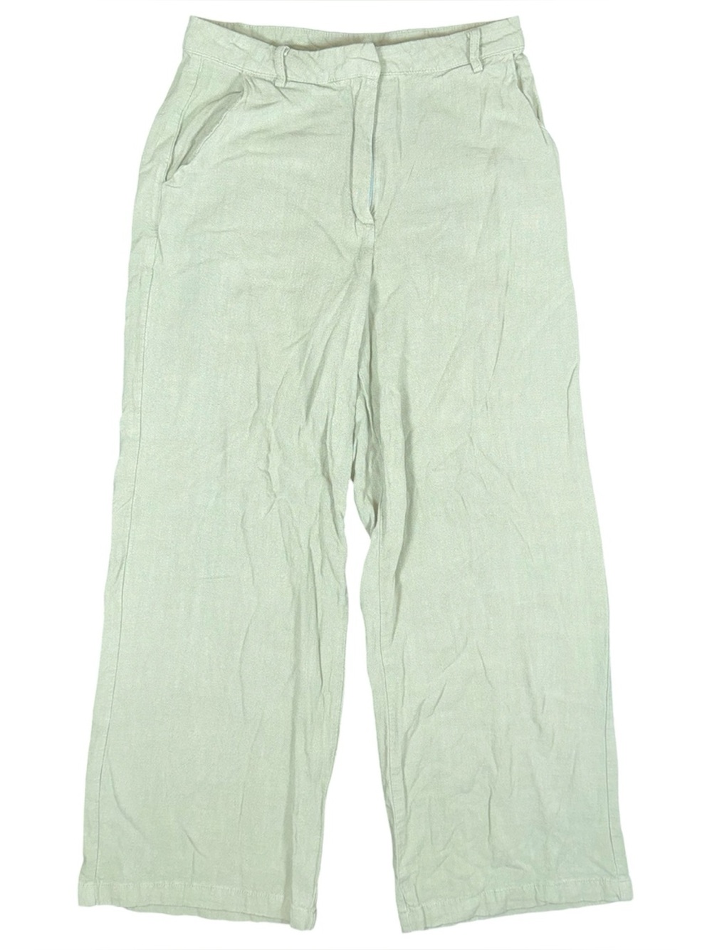 Princess Polly Green Linen Blend Wide Leg Pants Womens 6 High Rise Baggy Coastal